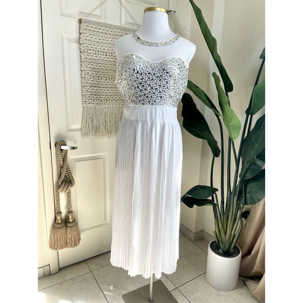 Plus Size 24W Ashro Maxi Rhinestone Dress White Mesh Party Holiday